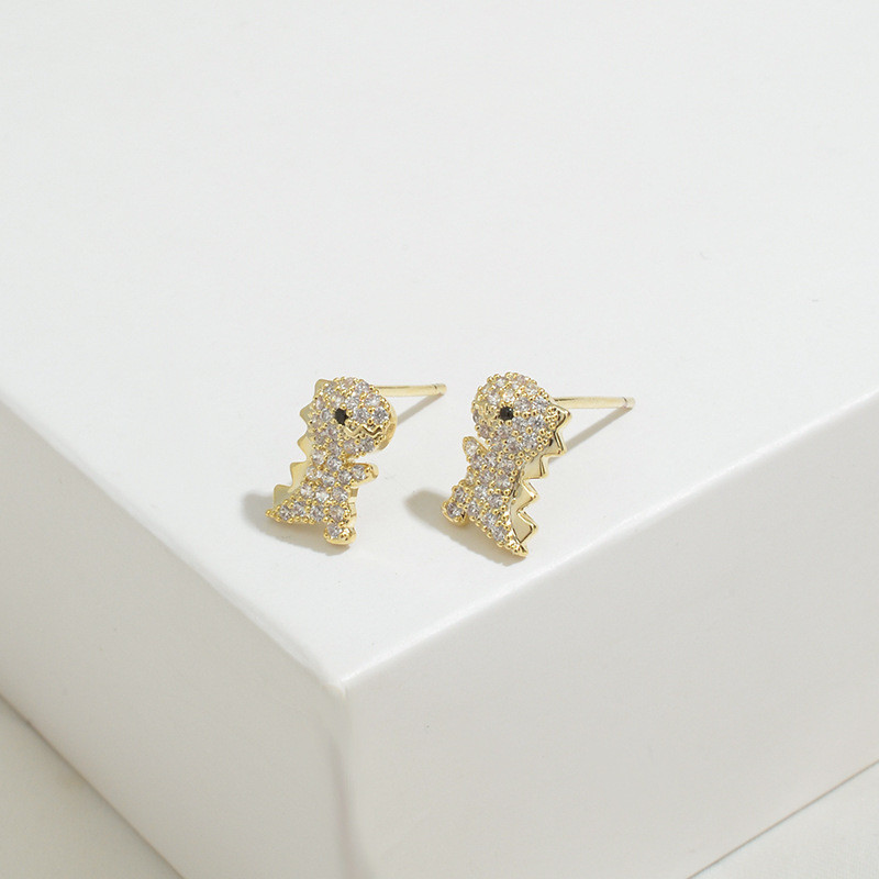 Wholesale New Women Earring Sterling Silver Needle Zircon Promotion Small Dinosaur Earrings Ear Studs Jewelry Gift