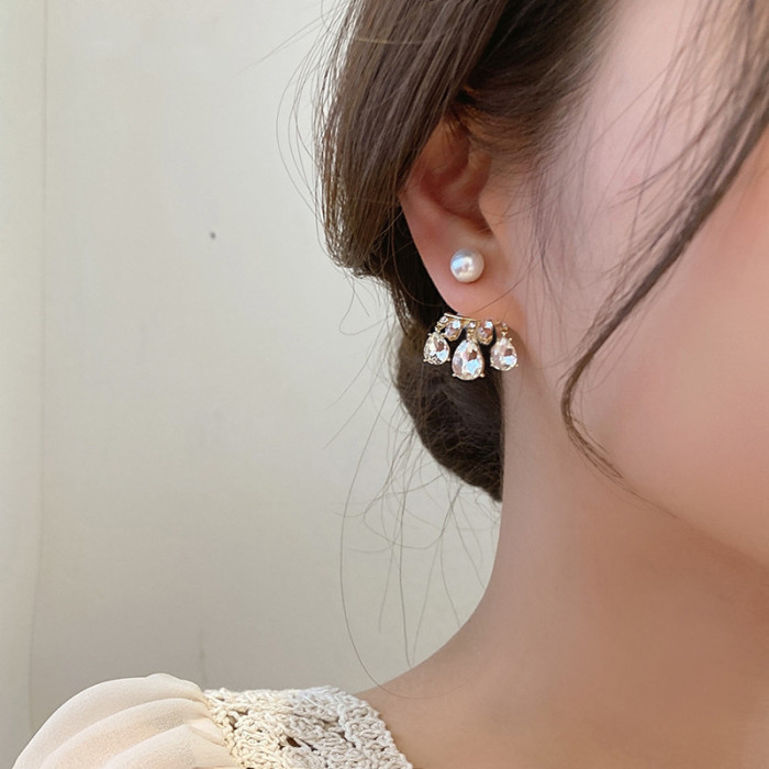 Wholesale New OL Zircon Women Earring Sterling Silver Needle Pearl Earrings Ear Studs Jewelry Gift