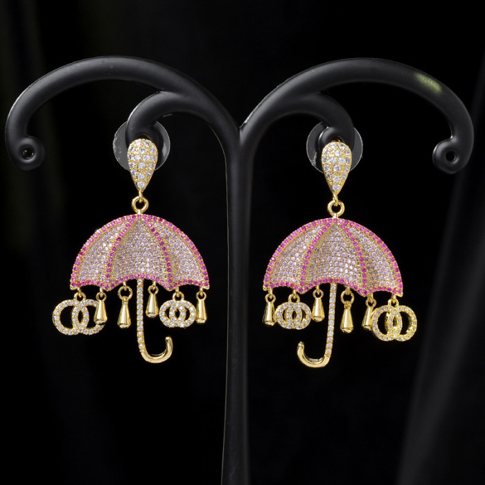 Wholesale Colorful Zircon OL Umbrella Earrings For Women Sterling Silver Needle Earrings Ear Studs Jewelry Gift