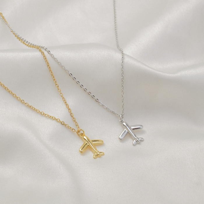 Wholesale Electroplated Real Gold Aircraft Necklace Female Ornament Jewelry Gift