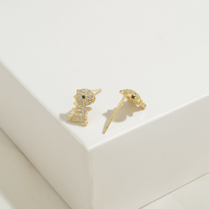 Wholesale New Women Earring Sterling Silver Needle Zircon Promotion Small Dinosaur Earrings Ear Studs Jewelry Gift