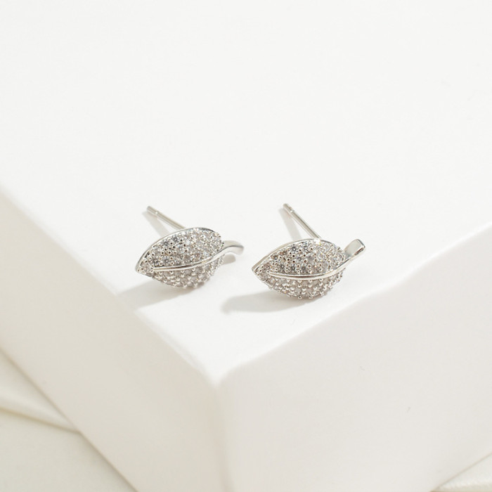 Wholesale Sterling Silver Needle Zircon Promotion Leaf-Shapepd Stud Earrings Women Girl Eardrops Earrings Jewelry Gift