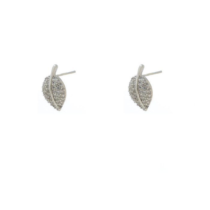 Wholesale Sterling Silver Needle Zircon Promotion Leaf-Shapepd Stud Earrings Women Girl Eardrops Earrings Jewelry Gift