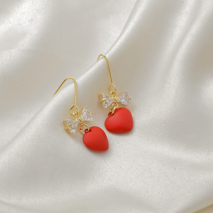 Wholesale Sterling Silver Needle Red Love Heart Earrings Women's Peach Heart Earrings Jewelry Gift