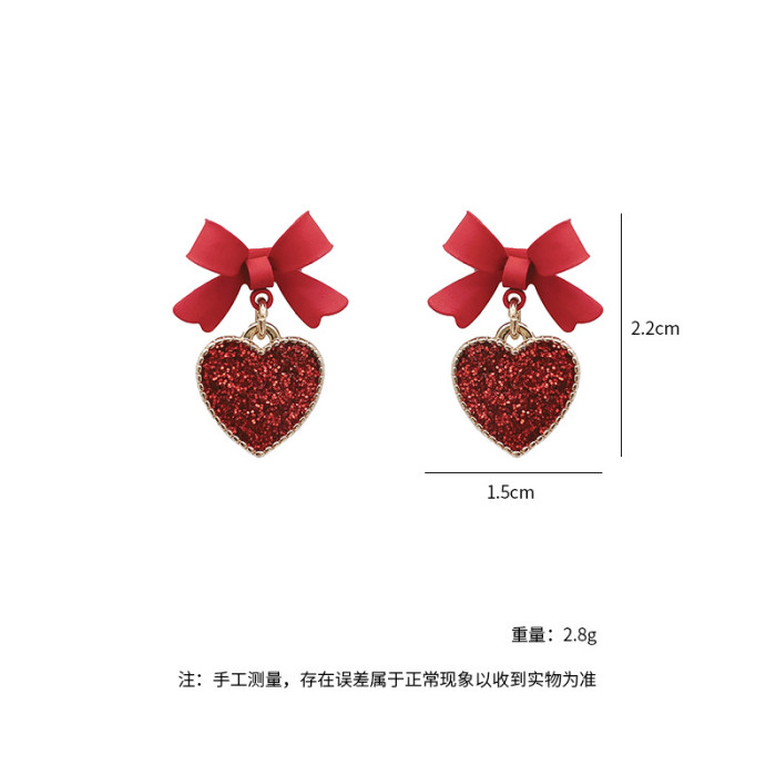 Wholesale Love Heart Stud Earrings Women's New Bow Earrings Jewelry Gift