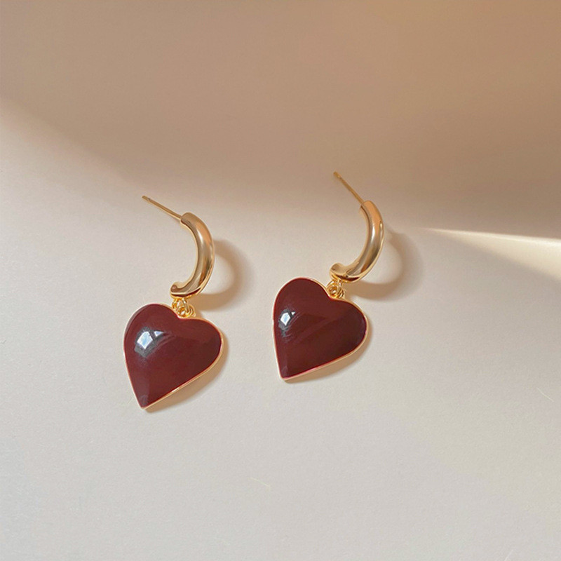 Wholesale Red Love Heart Earrings Women's Sterling Silver Needle New Earrings Jewelry Gift