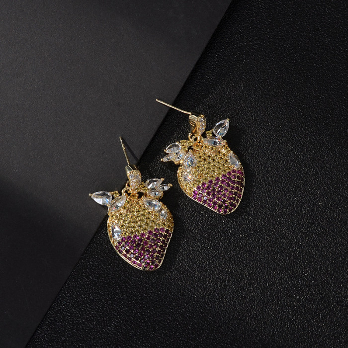 Wholesale Colorful Zircon Strawberry Earrings For Women Sterling Silver Needle Earrings Ear Studs Jewelry Gift