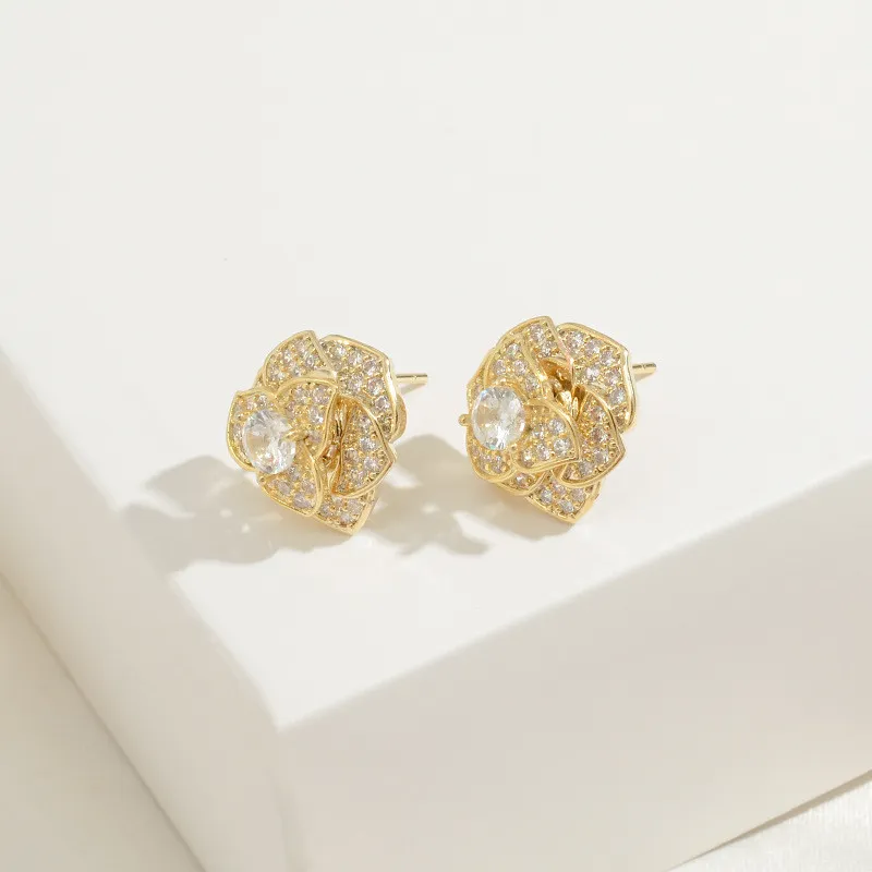 Wholesale Sterling Silver Needle Zircon Promotion Petals Women Earring Ear Studs Jewelry Gift