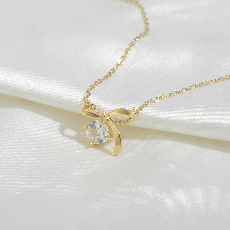 Wholesale Zircon Bow Necklace Female Clavicle Chain Ornament Jewelry Gift