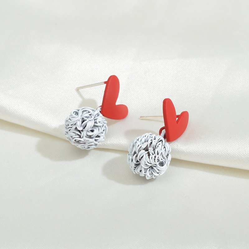 Wholesale Sterling Silver Needle Red Love Heart Women Earring Lucky Ball Earrings Ear Studs Jewelry Gift