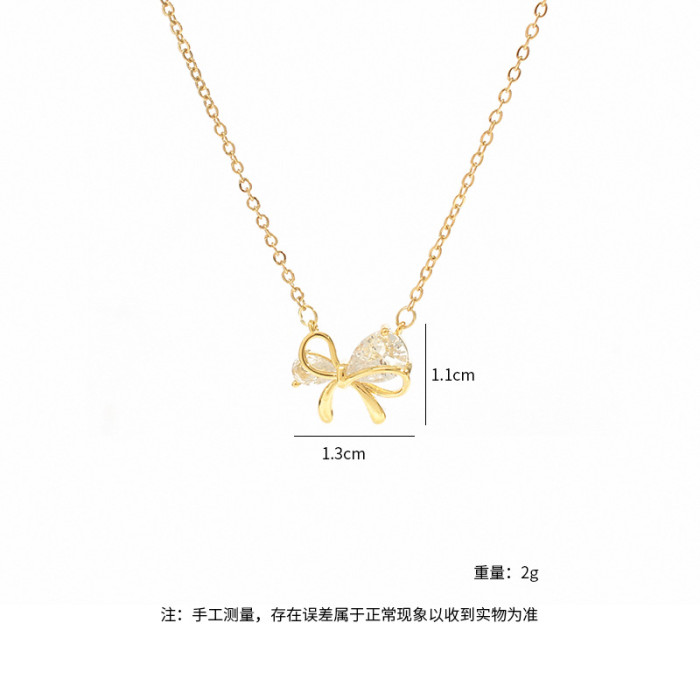Women's Korean Style Fashionable Zircon Bow Necklace Simple Jewelry Necklace Women