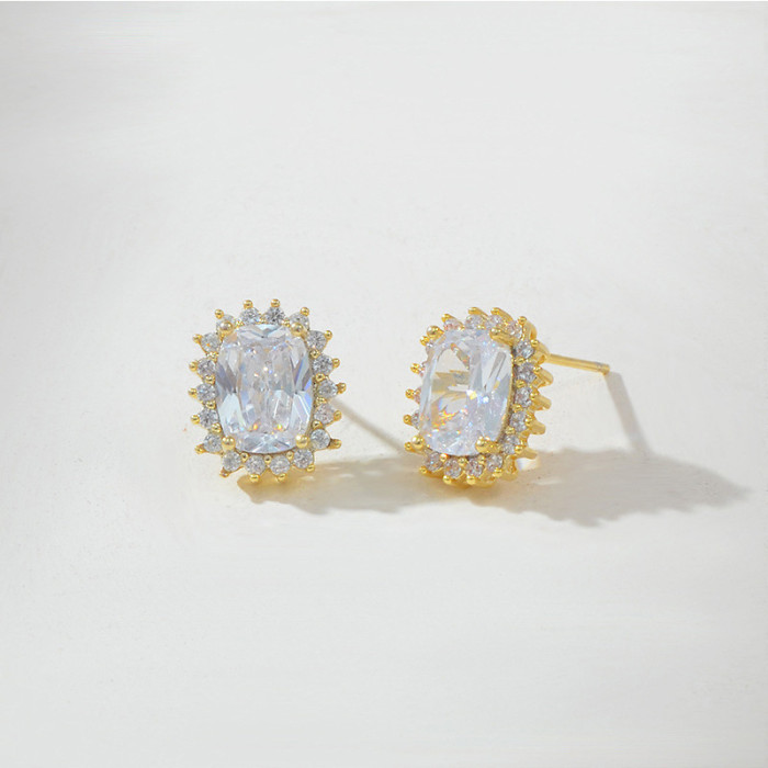 Wholesale New Sterling Silver Needle Zircon Stud Earrings Women's Gold Plated Stud Earrings Jewelry Gift