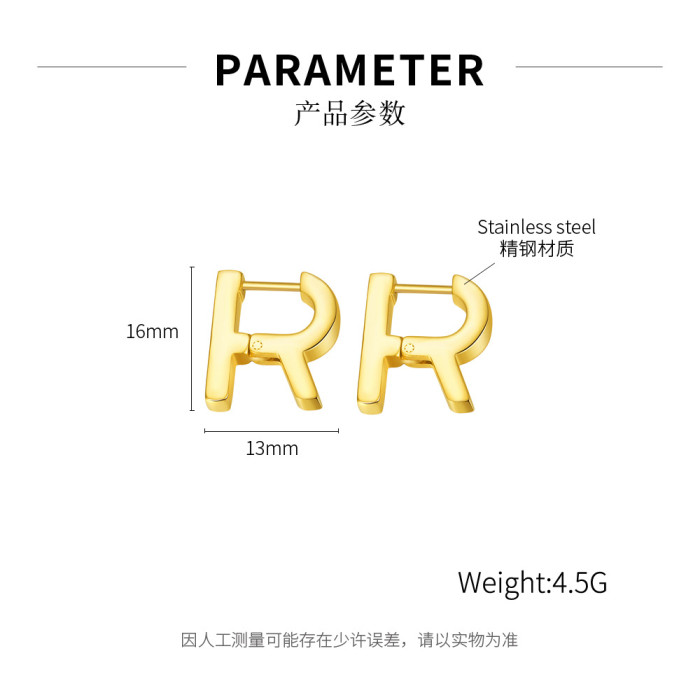 Wholesale Ornament Letter R Stainless Steel Studs Earrings Unisex Fashion Jewelry Gift