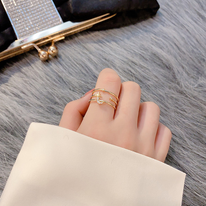 Wholesale Star Moon Ring Women's Fashion Dual Layer Open Ring Dropshipping Jewelry Gift