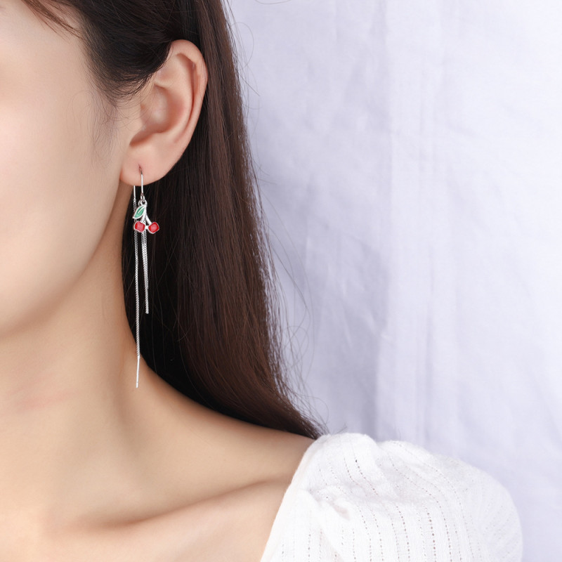 Wholesale Cherry Tassel Hanging Drop Earrings Women's Fashion Eardrop Fruit Earrings Dropshipping Jewelry Gift