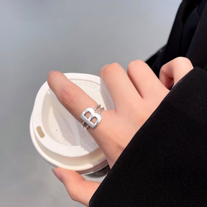 Wholesale Ring Women Girl Lady Hollow Letter B Open Ring Double Ring Dropshipping Jewelry Gift