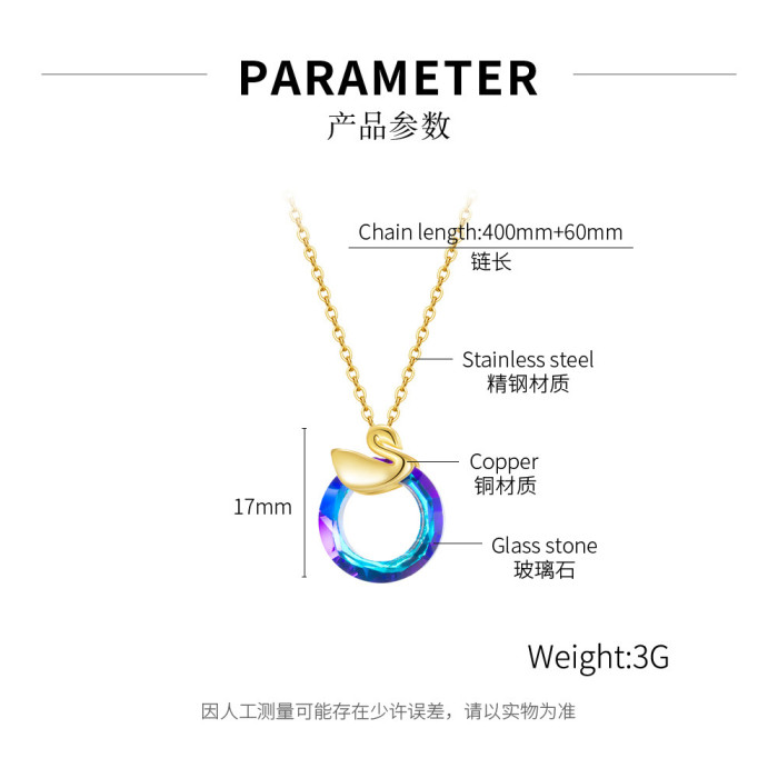 Wholesale Ornament Crystal Color Ring Swan Copper Pendant Women Girl Lady Clavicle Chain Dropshipping Jewelry Gift