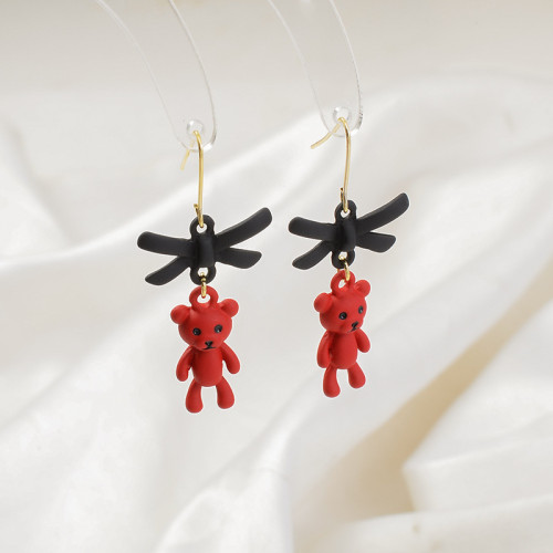 Wholesale Red Stud Earring Bear Drop Earrings Women Fashion Dropshipping Jewelry Gift