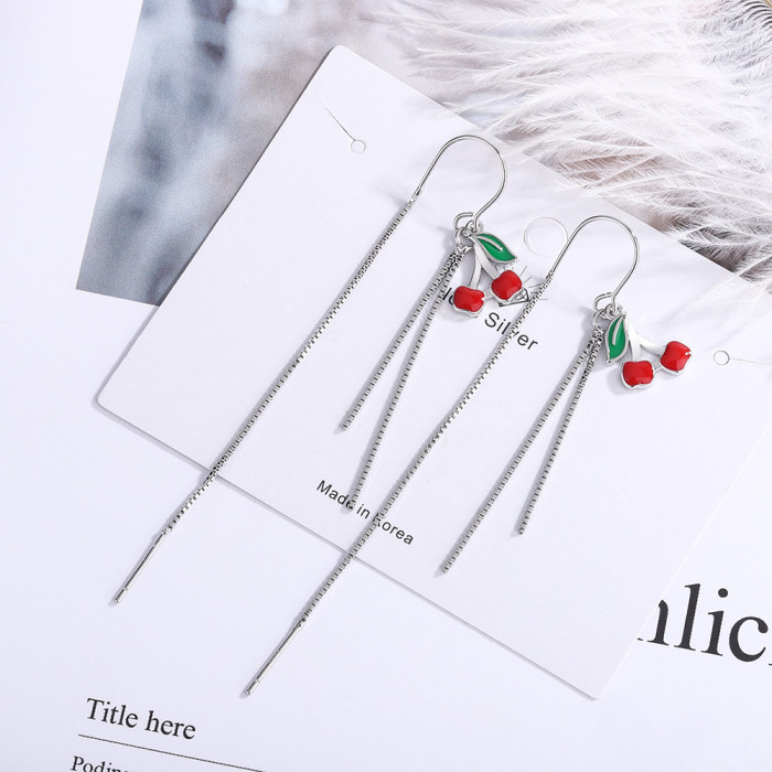 Wholesale Cherry Tassel Hanging Drop Earrings Women's Fashion Eardrop Fruit Earrings Dropshipping Jewelry Gift