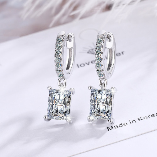 Wholesale Rectangular Rhinestone Eardrops Gang Drill Ear Clip Women Hoop Drop Earrings Dropshipping Jewelry Gift  661