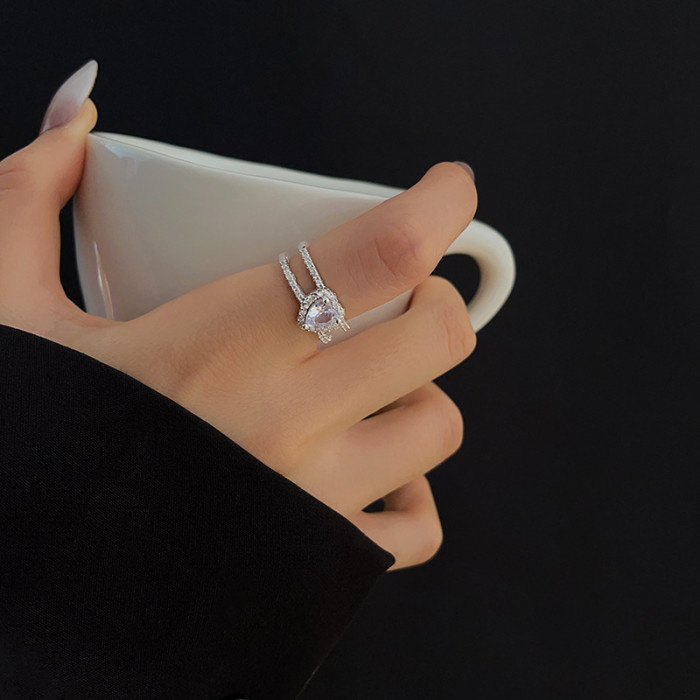 Wholesale Double Layers Loving Heart Zircon Ring Women Girl Lady New Open Ring Dropshipping Jewelry Gift