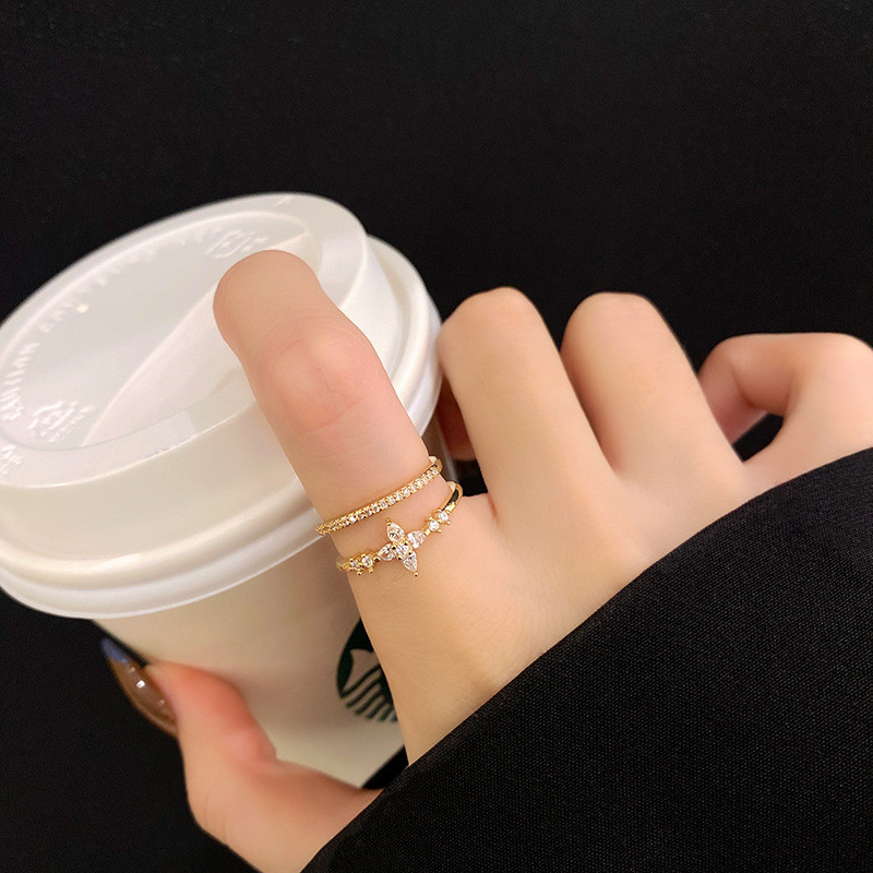 Wholesale Zircon Ring Women Girl Lady Flower Double-Layer Ring Dropshipping Jewelry Gift