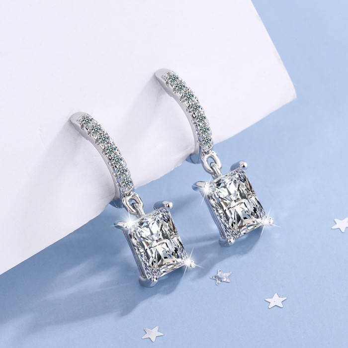 Wholesale Rectangular Rhinestone Eardrops Gang Drill Ear Clip Women Hoop Drop Earrings Dropshipping Jewelry Gift  661