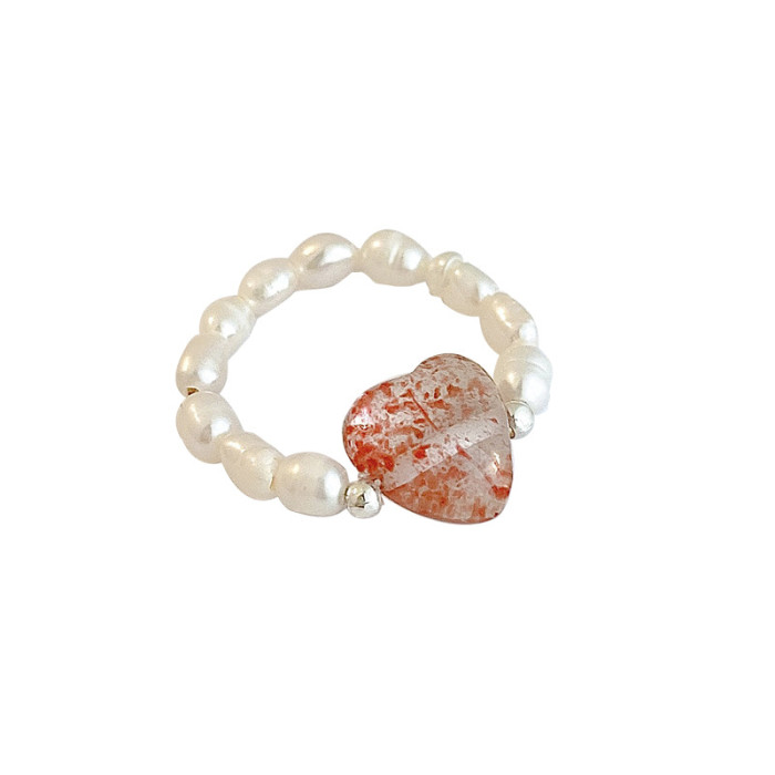 Wholesale Strawberry Quartz Pearl Ring Female Women Girl Elastic String Forefinger Ring Jewelry Gift