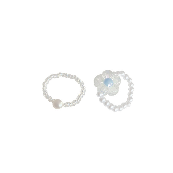 Wholesale Two-Piece White Flower Pearl Ring Women Index Finger Ring Jewelry Gift
