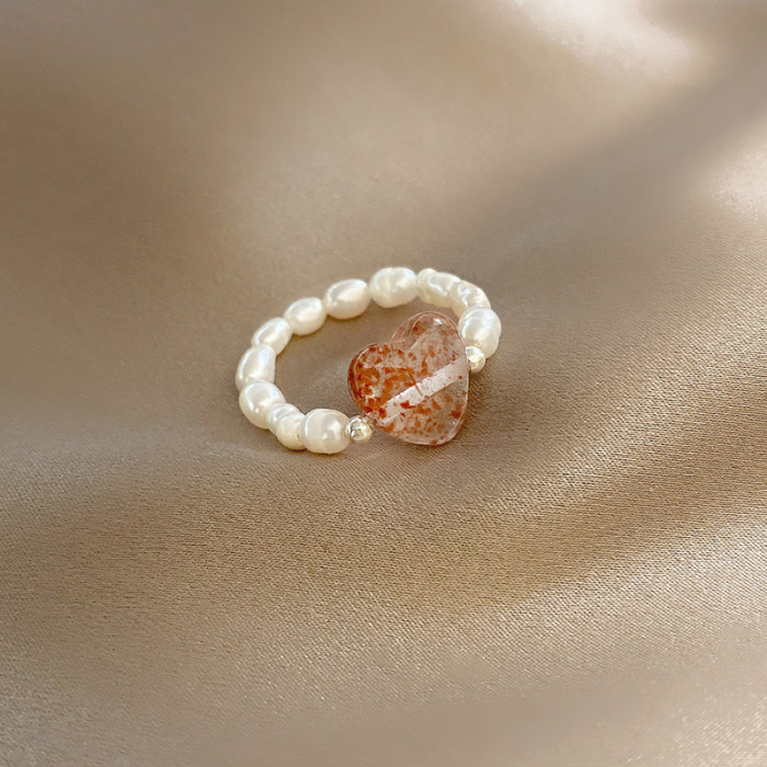 Wholesale Strawberry Quartz Pearl Ring Female Women Girl Elastic String Forefinger Ring Jewelry Gift