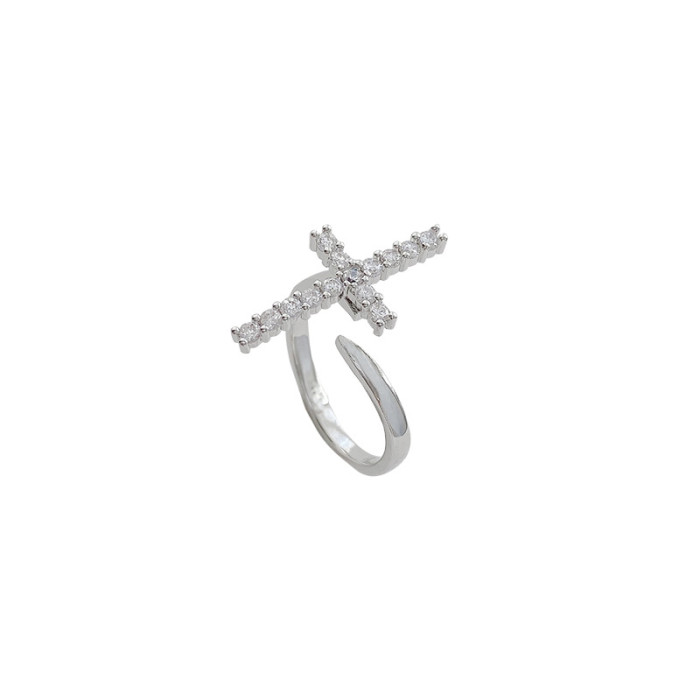 Wholesale Zircon Ring Female Women Girl Cross Adjust Open Index Finger Rings Jewelry Gift