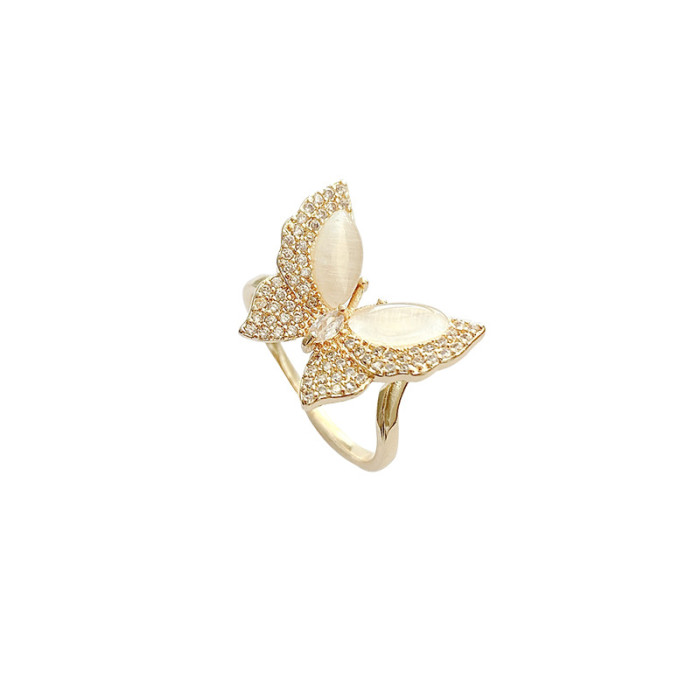 Wholesale Opal Butterfly Ring Female Women Girl Zircon Index Finger Rings Jewelry Gift