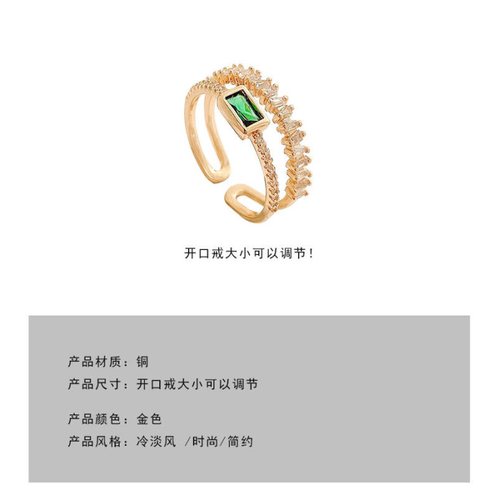Wholesale Emerald Ring Female Women Girl Fashion Zircon Dual Layer Adjust Open-End Forefinger Ring Jewelry Gift