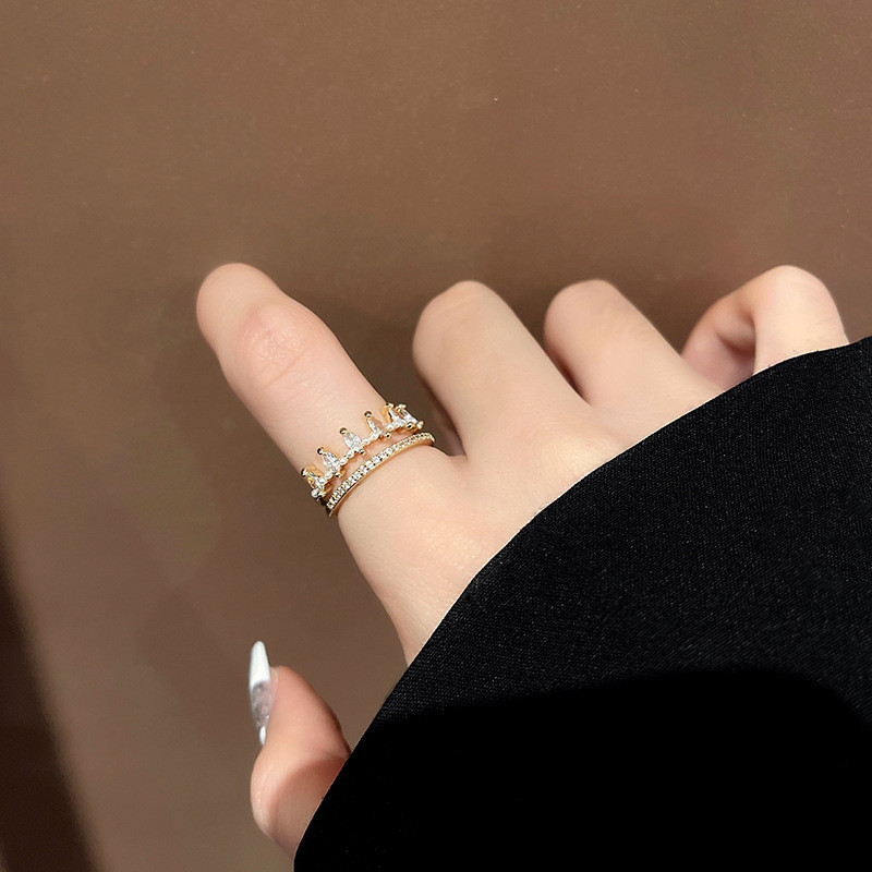 Wholesale Crown Ring Female Women Girl Double Layered Wear Adjust Open Ring Fashion Little Finger Ring Jewelry Gift