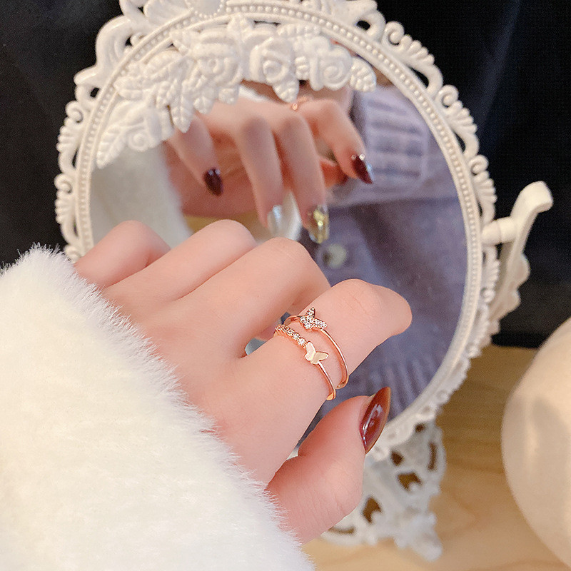 Wholesale Butterfly Adjust Open-End Adjustable Ring Female Women Girl Fashion Tail Ring Jewelry Gift