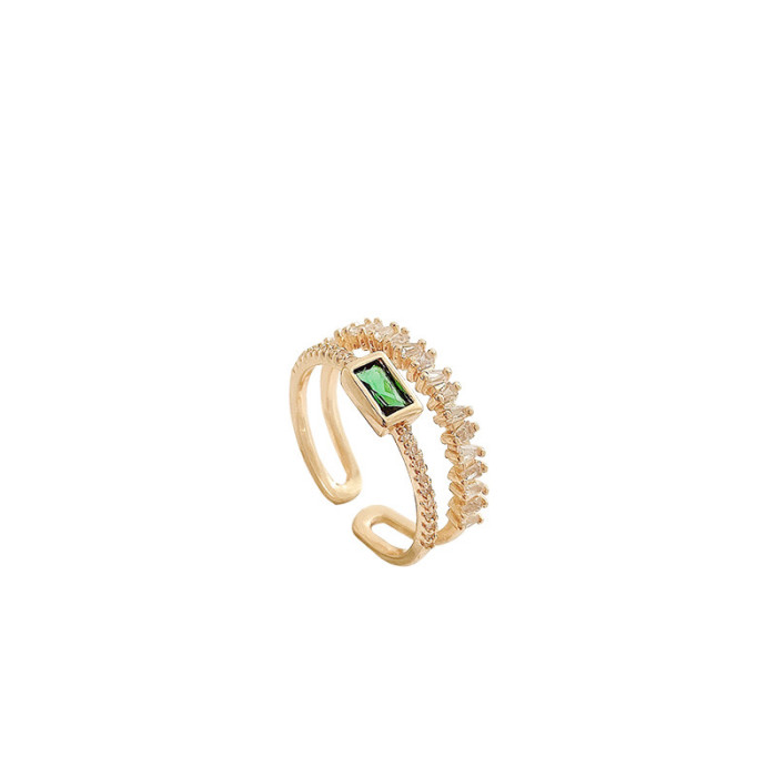 Wholesale Emerald Ring Female Women Girl Fashion Zircon Dual Layer Adjust Open-End Forefinger Ring Jewelry Gift