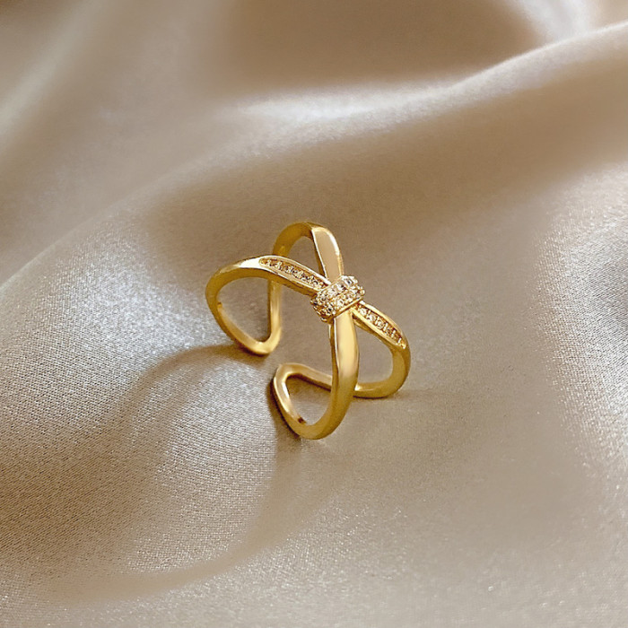 Wholesale Geometric Cross Metal Zircon Ring Female Women Girl Adjust Open Ring Jewelry Gift