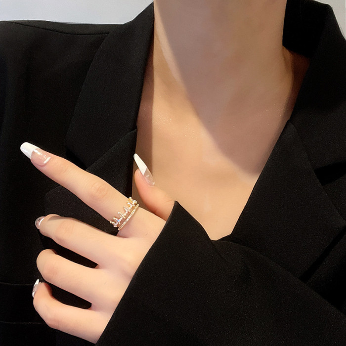 Wholesale Crown Ring Female Women Girl Double Layered Wear Adjust Open Ring Fashion Little Finger Ring Jewelry Gift