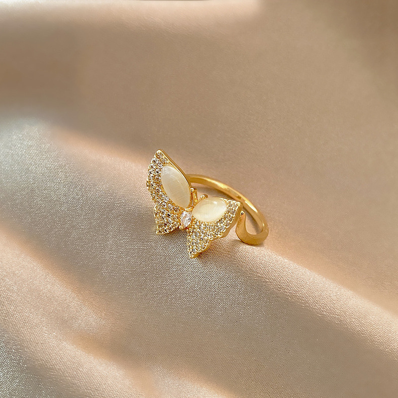 Wholesale Opal Butterfly Ring Female Women Girl Zircon Index Finger Rings Jewelry Gift