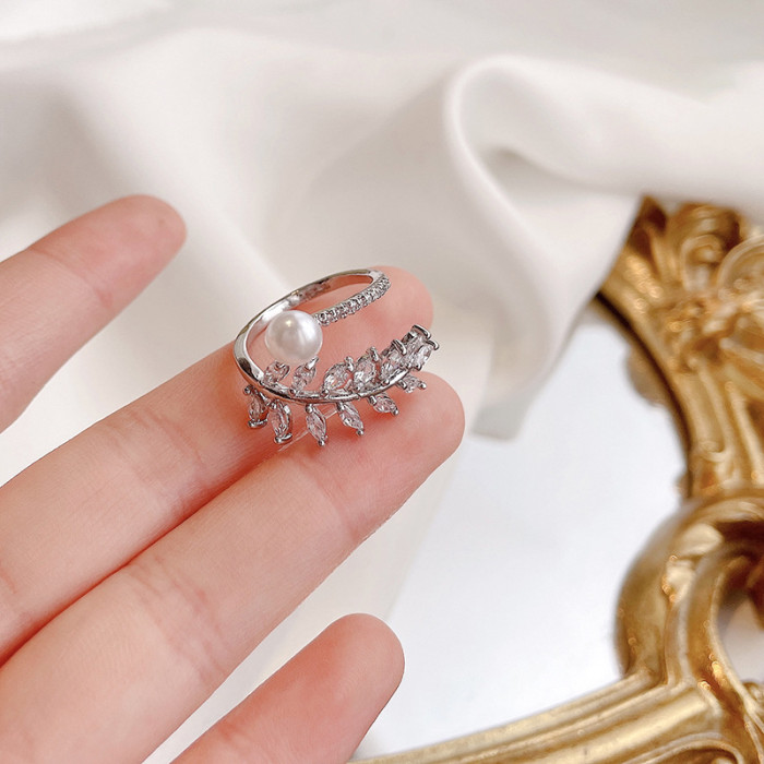 Wholesale Leaves Adjust Open Ring Female Women Girl Zircon Index Finger Ring Ornament Jewelry Gift