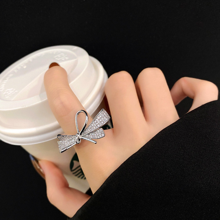 Bow Ring Female Zircon Ring Fashionable Index Finger Ring