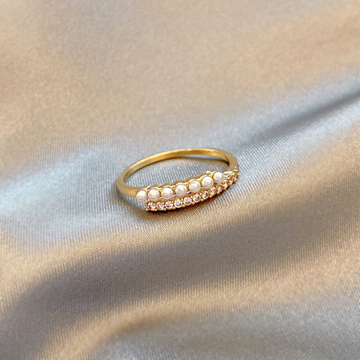 Ring Female Twist Pearl Ring Open Adjusting Ornament