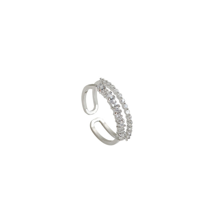 Zircon Ring Female Fashion Forefinger Ring Open Adjust Double Layer Ring