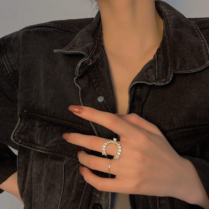 Gradient Crescent Ring Female Ring Index Finger Ring Set