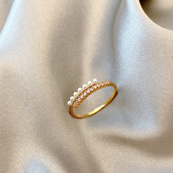 Ring Female Twist Pearl Ring Open Adjusting Ornament