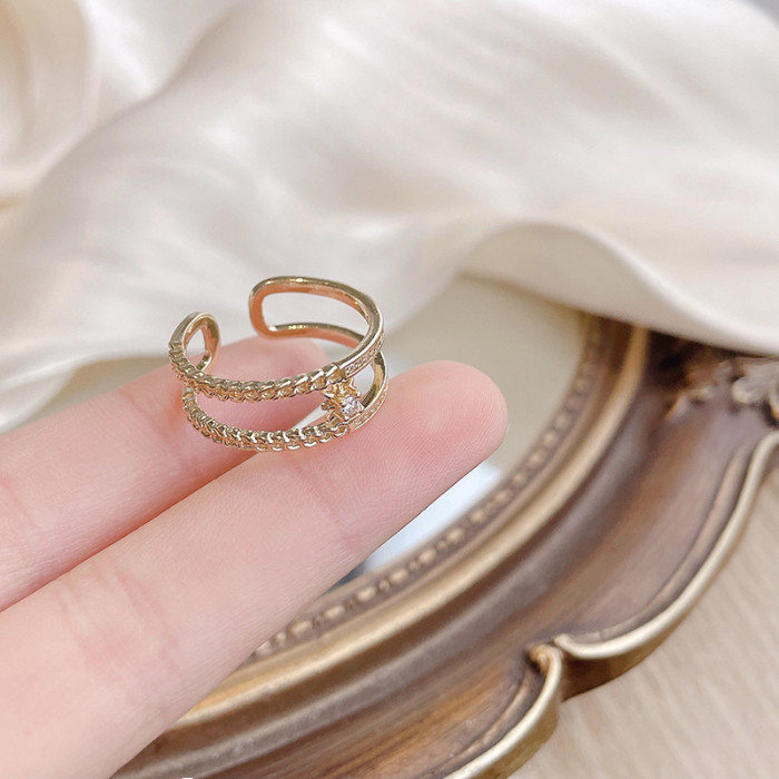 Fashion Dual Layer Open Adjust-End Eight Awn Star Ring Female Forefinger Ring