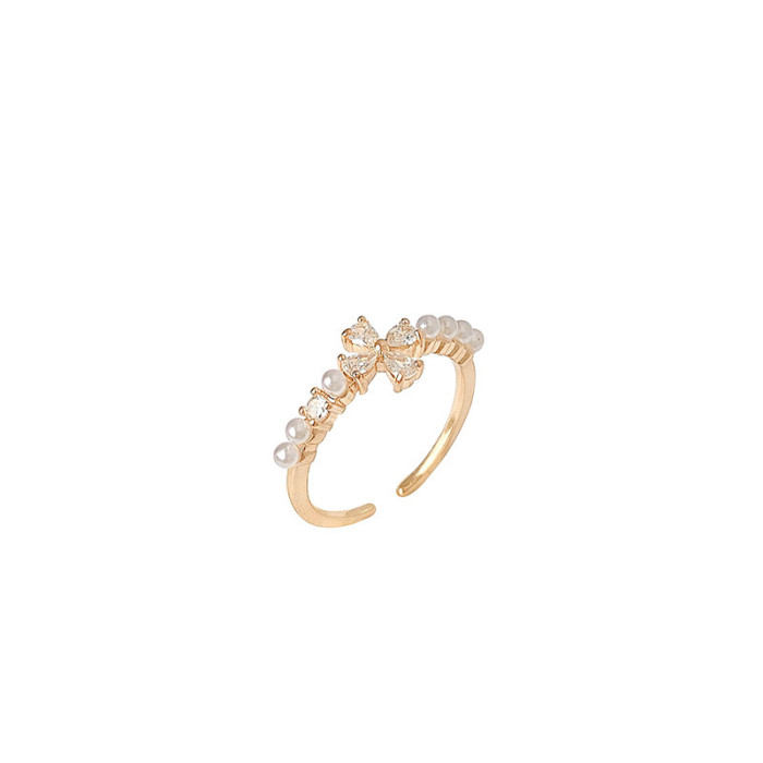 Pearl Zircon Open Adjusting Adjustable Ring Female Fashion Ring Index Finger Ring