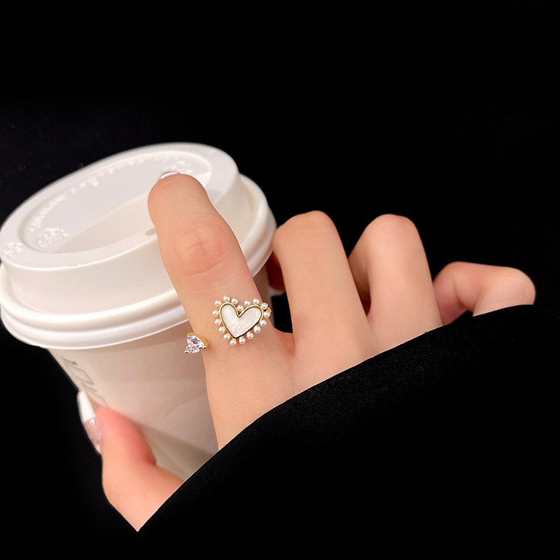 Love Pearl Ring Female Open Adjust Ring Index Finger Ring