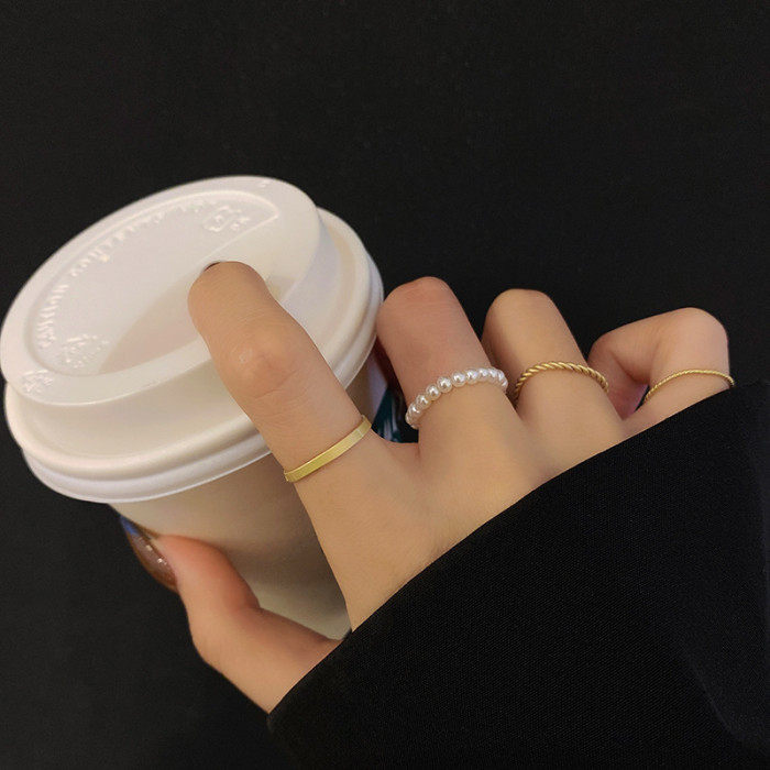 Four-Piece Set Combined Ring Set Pearl Simple Bracelet Twin Knuckle Ring Female Ring