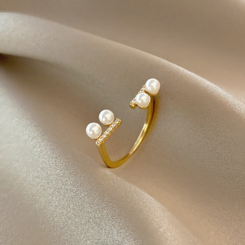 Open Adjust-End Pearl Ring Women Forefinger Ring New Ring Wholesale